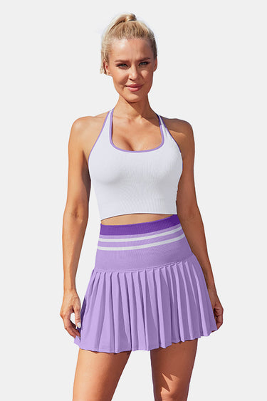 Women's High-Waist Pleated Skirt Two-Piece Purple Tennis